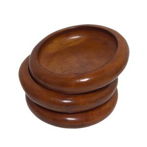 Unbranded Vintage Set Of 3 Hand Turned Crafted Wood Salad / Snack Bowls